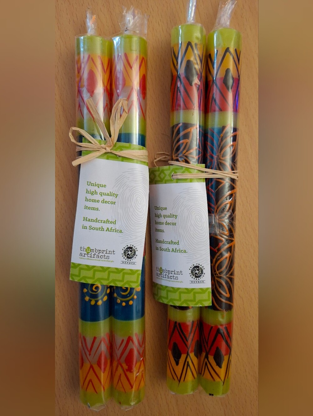 Kapula Handmade Multicolor African Decorative Taper/Dinner Candles, 2 Pack